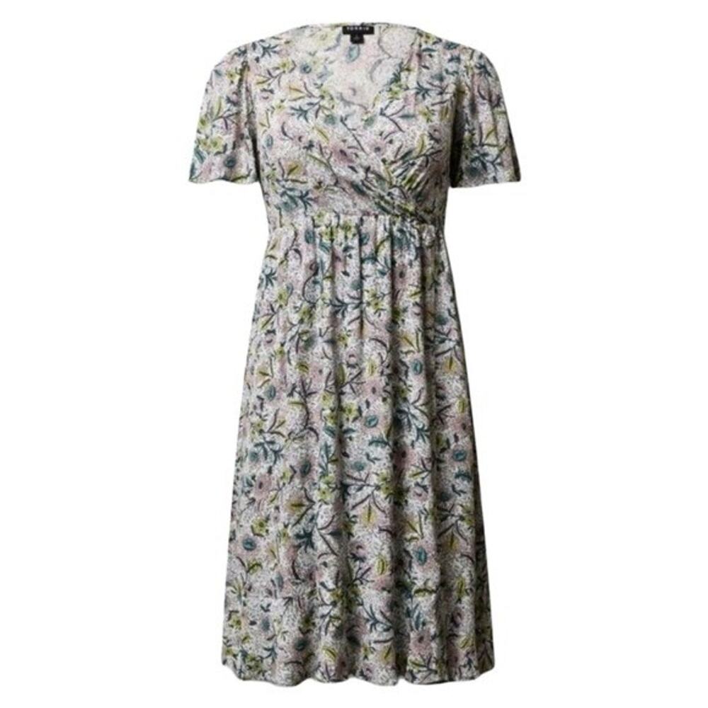 Torrid Floral Midi Dress Plus Size Faux Wrap V-Neck Flutter Sleeve Pockets